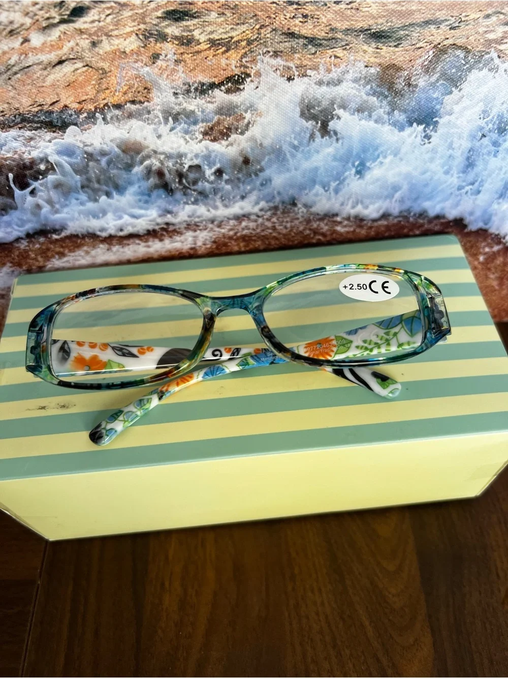Blue Floral-Pattern Women’s Reading Glasses +2.50
